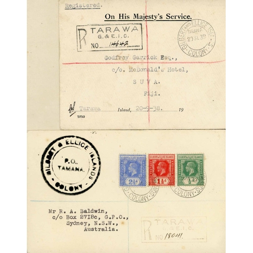 1615 - TAMANA + TARAWA - REGISTERED, OFFICIAL MAIL, ETC.; 1938/39 pair of envs. (with KGV 4½d franking or s... 