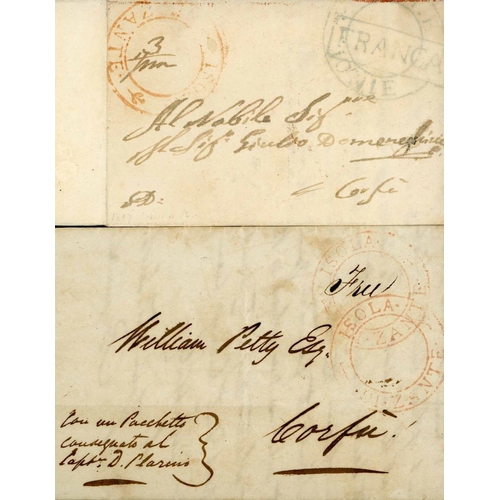 1693 - ZANTE 1817/20 - COVERS TO CORFU WITH LARGE RED 2-RING 