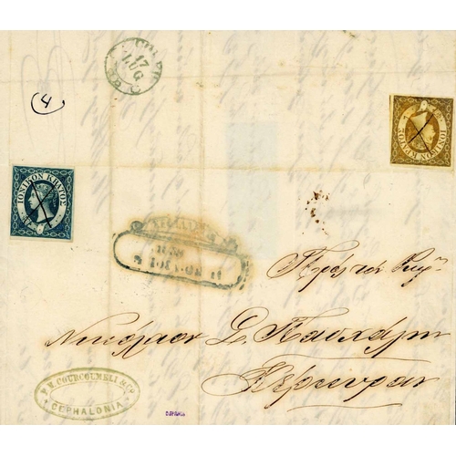 1709 - CEPHALONIA 1859 - RARE USE OF THE ½d ORANGE + 1d BLUE ON 1½d-RATE (BY AUSTRIAN STEAMER) COVER TO COR... 