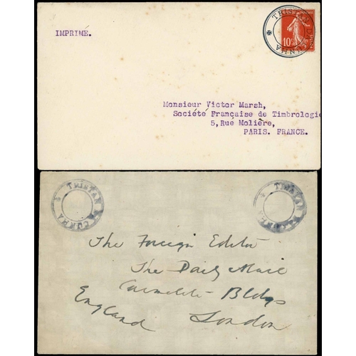 1889 - ** PAIR OF TYPE III CACHET COVERS: c1921-22 pair of envs one to 'The Foreign Editor' at 'The Daily M... 