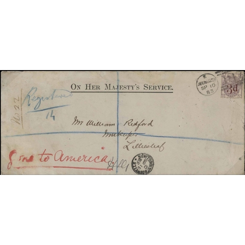 2407 - 1883 (Sept 10th) Registered O.H.M.S. env. to Lilliesleaf bearing 3d on 3d adhesive tied by Jedburgh ... 