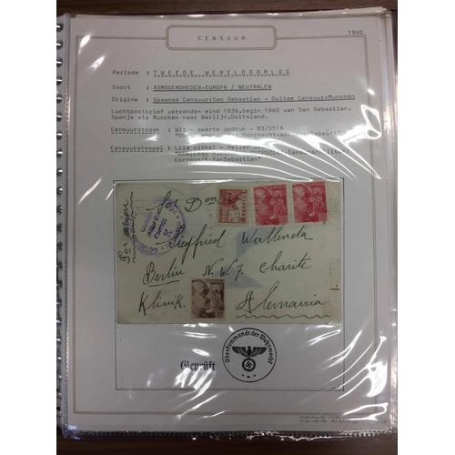 1107 - WWII CENSOR MAIL - GERMAN CENSORSHIP (WESTERN EUROPE/AMERICA): Binder with the collection of mail pr... 