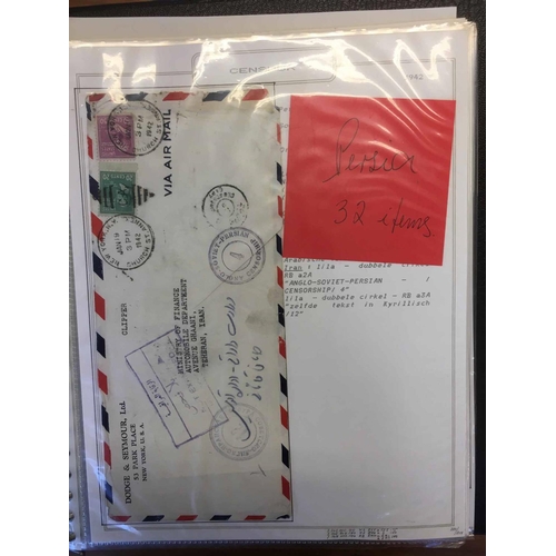 1109 - WWII CENSOR MAIL - IRAN 1942-45: Binder with the collection of censored mail to/from Iran. All typic... 