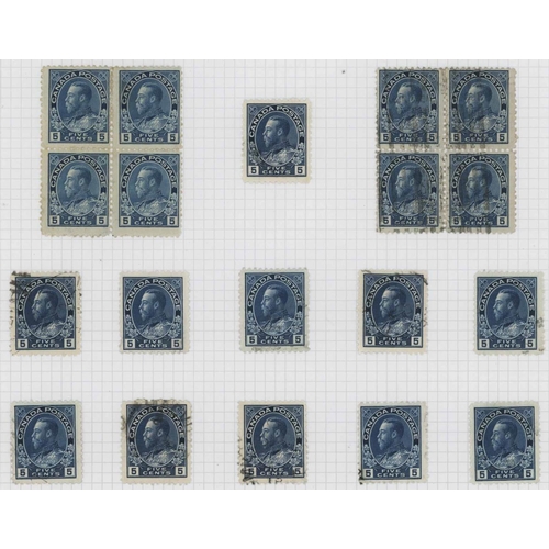 1306 - 'ADMIRAL' ISSUE 5c BLUE - PLATES 5-10 RETOUCHES/RE-ENTRIES: Used selection on display pages inc. ret... 