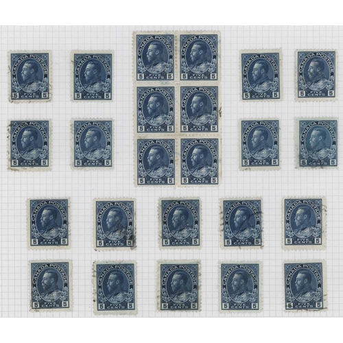 1307 - 'ADMIRAL' ISSUE 5c BLUE - PLATES 11-14 RETOUCHES: Selection of mainly used examples on display pages... 