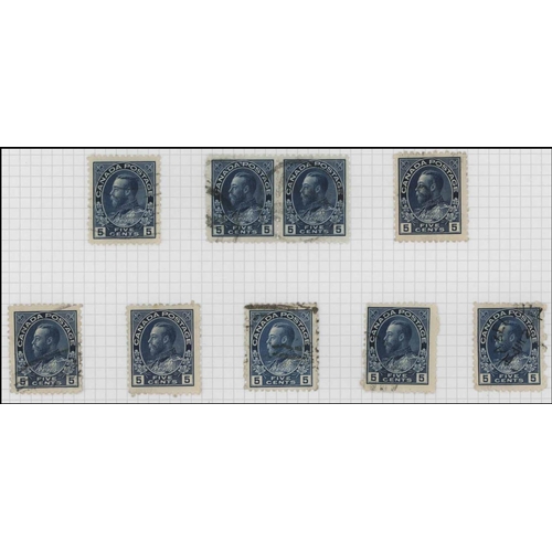 1308 - 'ADMIRAL' ISSUE 5c BLUE - PLATES 1 & 2 RETOUCHES: Selection of used examples on display pages includ... 