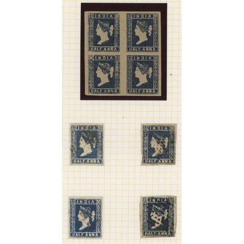 1645 - 1854 ½a Blue Die II unused very fine block of four and four used singles (all four margins) and Die ... 