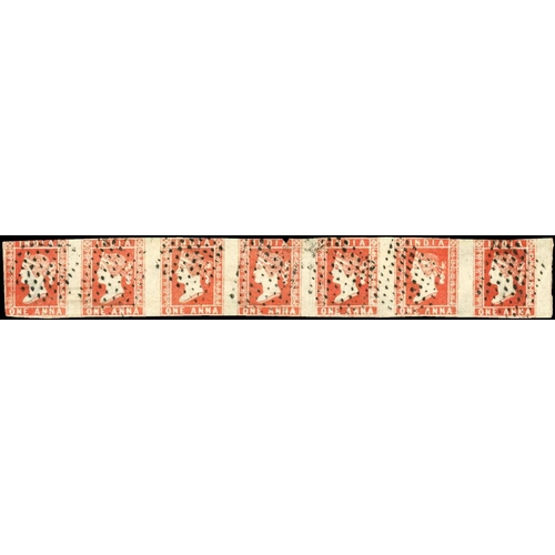 1646 - 1854 1a Red Die I used selection (18 inc. a defective strip of seven, others mostly four margined) i... 