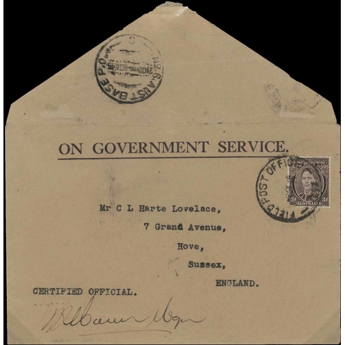 1839 - LABUAN - COMMERCIAL MAIL WITH AUSTRALIA 3d's TO SINGAPORE/G.B. EX AAPO 513 OR FPO 037; 26 Nov. 1945 ... 