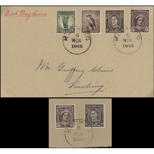 1841 - KUCHING - AUSTRALIAN FRANKINGS ON 1ST-DAY CIVIL P.O. REOPENED, ETC.; 6 Nov. 1945 pair of local 