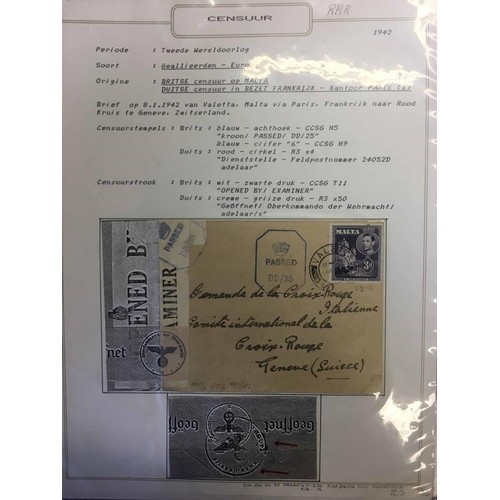 1105 - WWII CENSOR MAIL - GERMAN CENSORS OCCUPIED FRANCE: Binder with the collection of mail receiving Germ... 