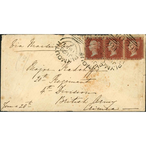 1945 - MAIL TO THE 20TH REGIMENT; Trio with Apr. & June 1855 envs. 'via Marseilles'  to Captain (later Majo... 