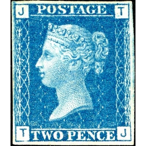 53 - 1858 2d BLUE PLATE 13 - lettered TJ, very fine mint with four margins and large part gum. 1989 RPSL ... 