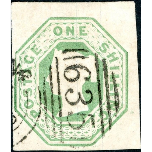 58 - 1847 1/- PALE GREEN - very fine used with good to huge margins.