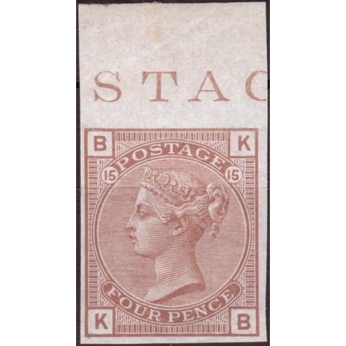 91 - 4d PLATE 15 - 1876 IMPERFORATE COLOUR TRIALS - all with four margins and mostly fine, in light sage ... 