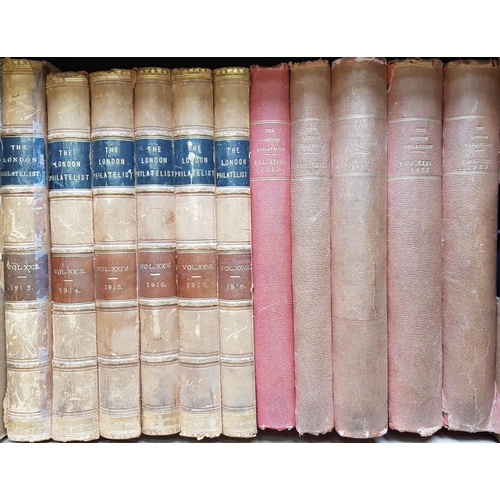 83 - LONDON PHILATELIST: Nine boxes. Vols 1-94 (1892-1985). Majority HB in red cloth, faded spines and so... 