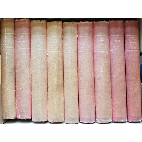 83 - LONDON PHILATELIST: Nine boxes. Vols 1-94 (1892-1985). Majority HB in red cloth, faded spines and so... 