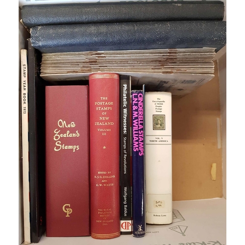 196 - NEW ZEALAND & CANADA: A  box containing a small eclectic group of books inc. The Postage Stamps of N... 