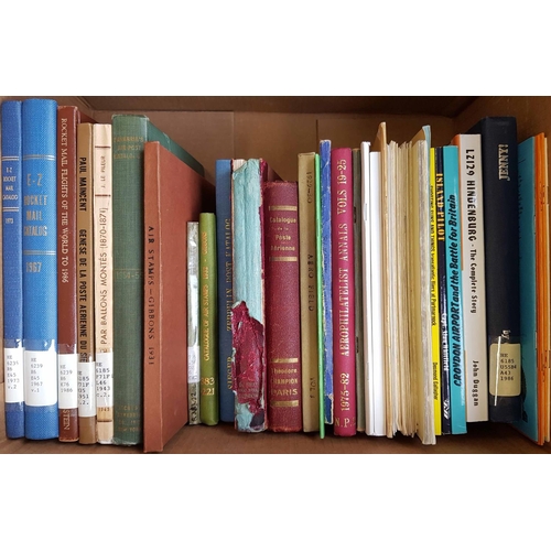 182 - AIR MAIL: Two boxes containing a miscellaneous selection of c40 philatelic and non-philatelic books ... 