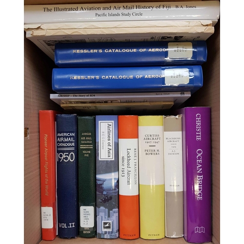 182 - AIR MAIL: Two boxes containing a miscellaneous selection of c40 philatelic and non-philatelic books ... 