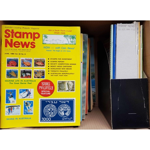 208 - AUSTRALIA: Three boxes containing a mixture of books and journals, including Stamps of Victoria by K... 