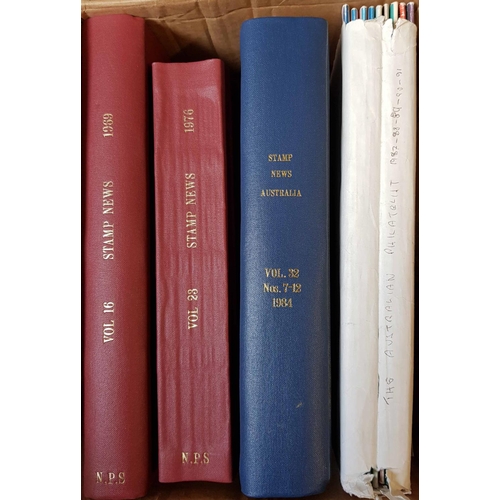 208 - AUSTRALIA: Three boxes containing a mixture of books and journals, including Stamps of Victoria by K... 