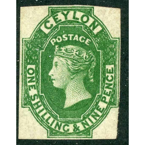 294 - 1857 1/9d GREEN. Wmk. Star. Fine, very lightly mounted mint example. Margins cut close, but just cle... 