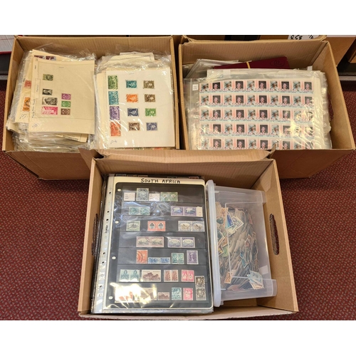 12 - WORLDWIDE; Large accumulation in 3 big archive boxes of ex dealer's stock of stamps in priced packet... 