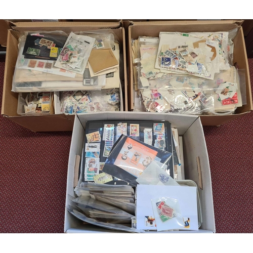 18 - WORLDWIDE ACCUMULATION; Three large archive boxes containing kiloware in packets, boxes, tubs or loo... 