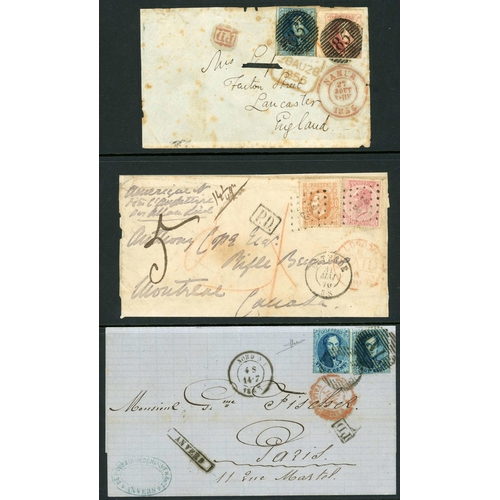 2028 - EARLY COVER GROUP: 1855-70 group of covers inc. Nov. 1855 EL from Namur to France franked with 2 x 2... 