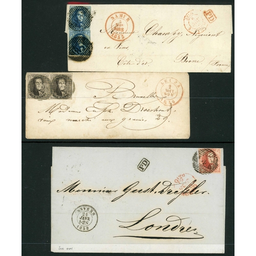 2028 - EARLY COVER GROUP: 1855-70 group of covers inc. Nov. 1855 EL from Namur to France franked with 2 x 2... 