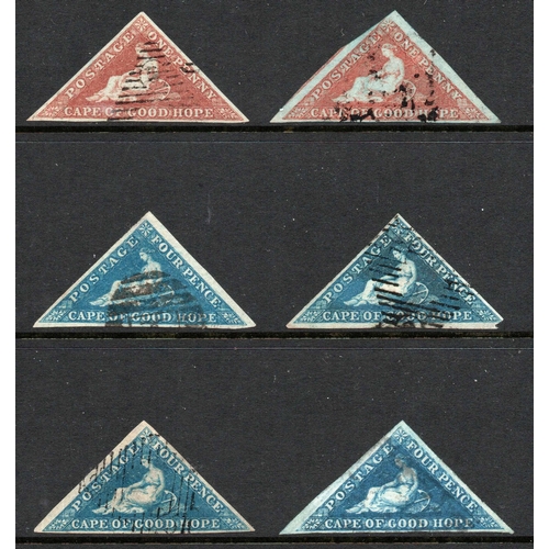 2058 - 1853 DEEPLY BLUED PAPER 1d BRICK RED (2) and 4d blue (4). Good used three margined examples, one wit... 