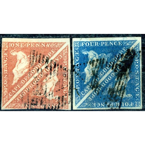 2062 - 1853 SLIGHTLY BLUED PAPER 1d BRICK RED, a used pair, close but clear at foot, other margins good. 4d... 