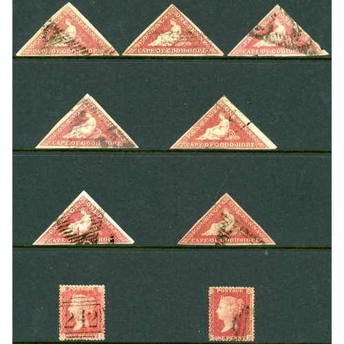 2069 - 1853-63 WHITE PAPER 1d ROSE, nine three margined used examples, two with small faults, others fine. ... 