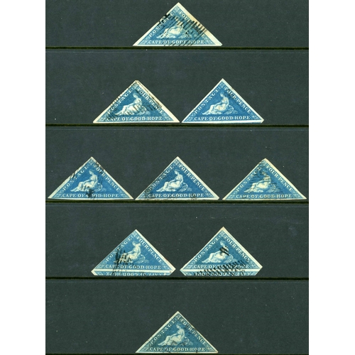 2072 - 1855-63 WHITE PAPER 4d BLUE, seventeen used shades, inc. one re-entry, all with three margins and fi... 