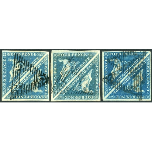 2073 - 1855-63 WHITE PAPER 4d BLUE (shades), six used pairs inc. one in the shape of a parallelogram with r... 