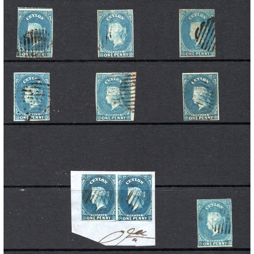 2142 - 1857-59 STAR WMK. 1d BLUE (SHADES), a selection of twenty four shades inc. a pair on piece, a strip ... 