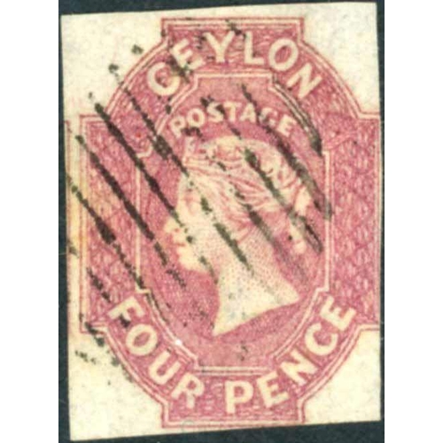 2145 - 1857-59 STAR WMK. 4d DULL ROSE, a neatly cancelled example just shaved at right and lower right. Rar... 