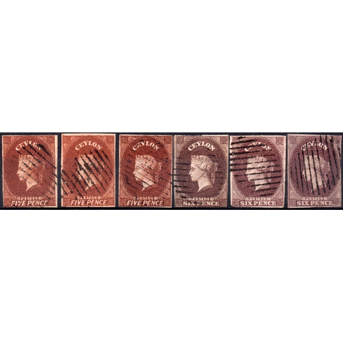 2146 - 1857-59 STAR WMK. 5d CHESTNUT & 6d PURPLE-BROWN, three examples of each value with oval of bars canc... 