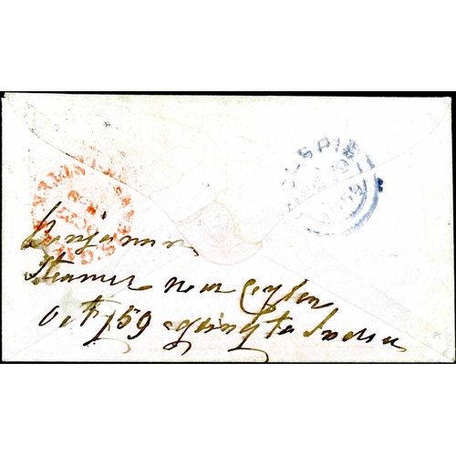 2163 - 1859 A MOST ATTRACTIVE THREE COLOUR FRANKING PAYING THE 9d RATE TO SCOTLAND: 26 Oct. 1859 env. endor... 