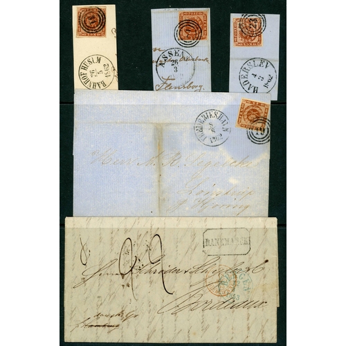 2172 - EARLY COVERS, CANCELLATIONS, ETC: Group inc. 12 Aug. 1853 stampless EL from Bergen to Bordeaux. Vari... 