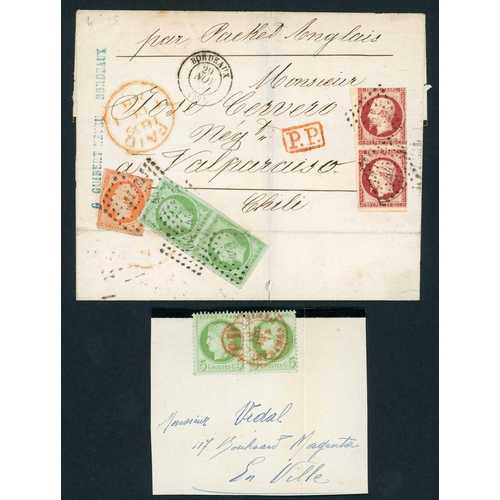 2184 - 1852-71 COVER SELECTION: Group of covers with mostly imperf. Ceres or Napoleon frankings. Includes p... 