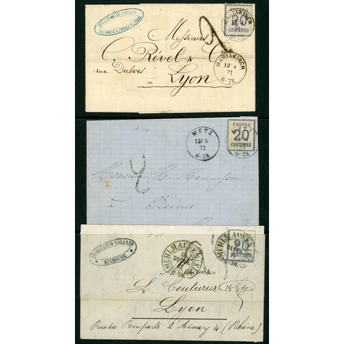 2185 - ALSACE 1871 GERMAN ARMY OF OCCUPATION PERIOD MAIL: Group of six 1871 covers, one addressed locally a... 