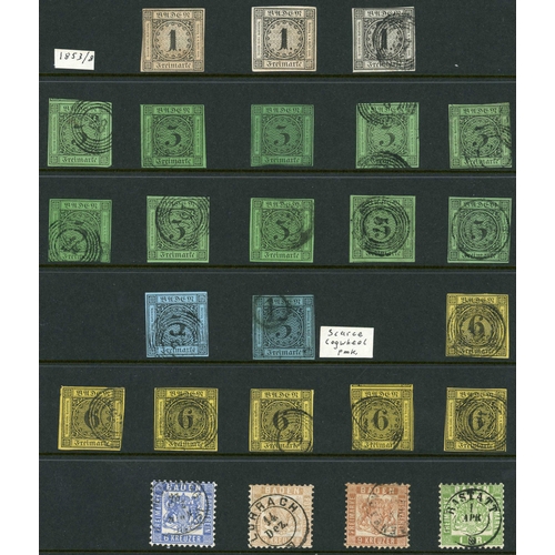 2187 - BADEN: Used and unused collection of 1851-58 imperf. types on Hagner pages. All are fine to very fin... 