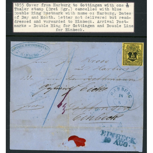 2193 - HANOVER: Group of 1850s covers, each with 1851-55 issue frankings. Incs. Aug. 1855 cover from Harbur... 