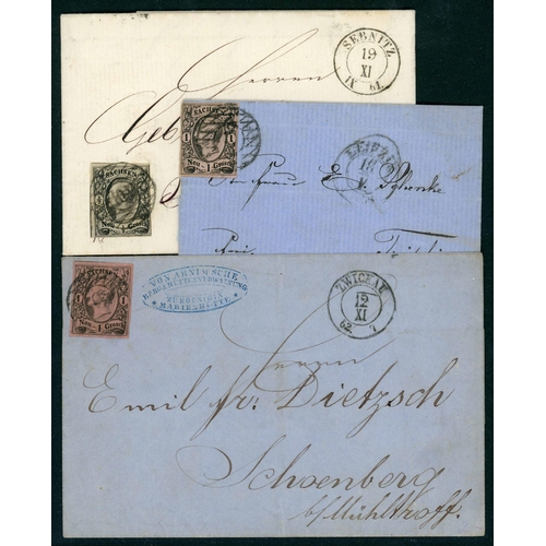 2202 - SAXONY - EARLY FRANKINGS: 1855-67 selection of stamped mail inc. a group of envs. being a trio of 18... 