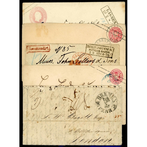 2207 - GERMAN STATES COVER MISCELLANY: 1838-85 group inc. Feb. 1838 EL (fragile) from Bremen to London havi... 