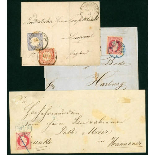 2207 - GERMAN STATES COVER MISCELLANY: 1838-85 group inc. Feb. 1838 EL (fragile) from Bremen to London havi... 