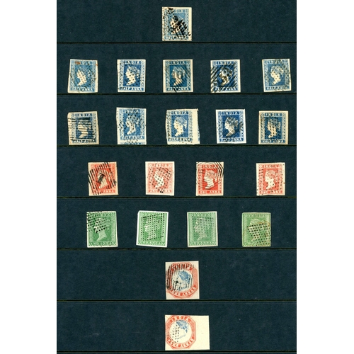 2211 - 1854-1855 USED GROUP: 1854-55 ½a - 4a duplicate used range inc. ½a (11 four margin, one with pin hol... 