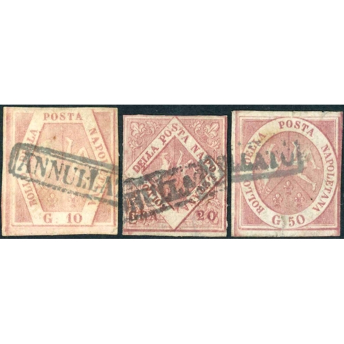 2228 - NAPLES 1858 'ARMS' SET OF SEVEN: Fine used examples of all 7 values, ½gr-50gr, most with 4 good marg... 